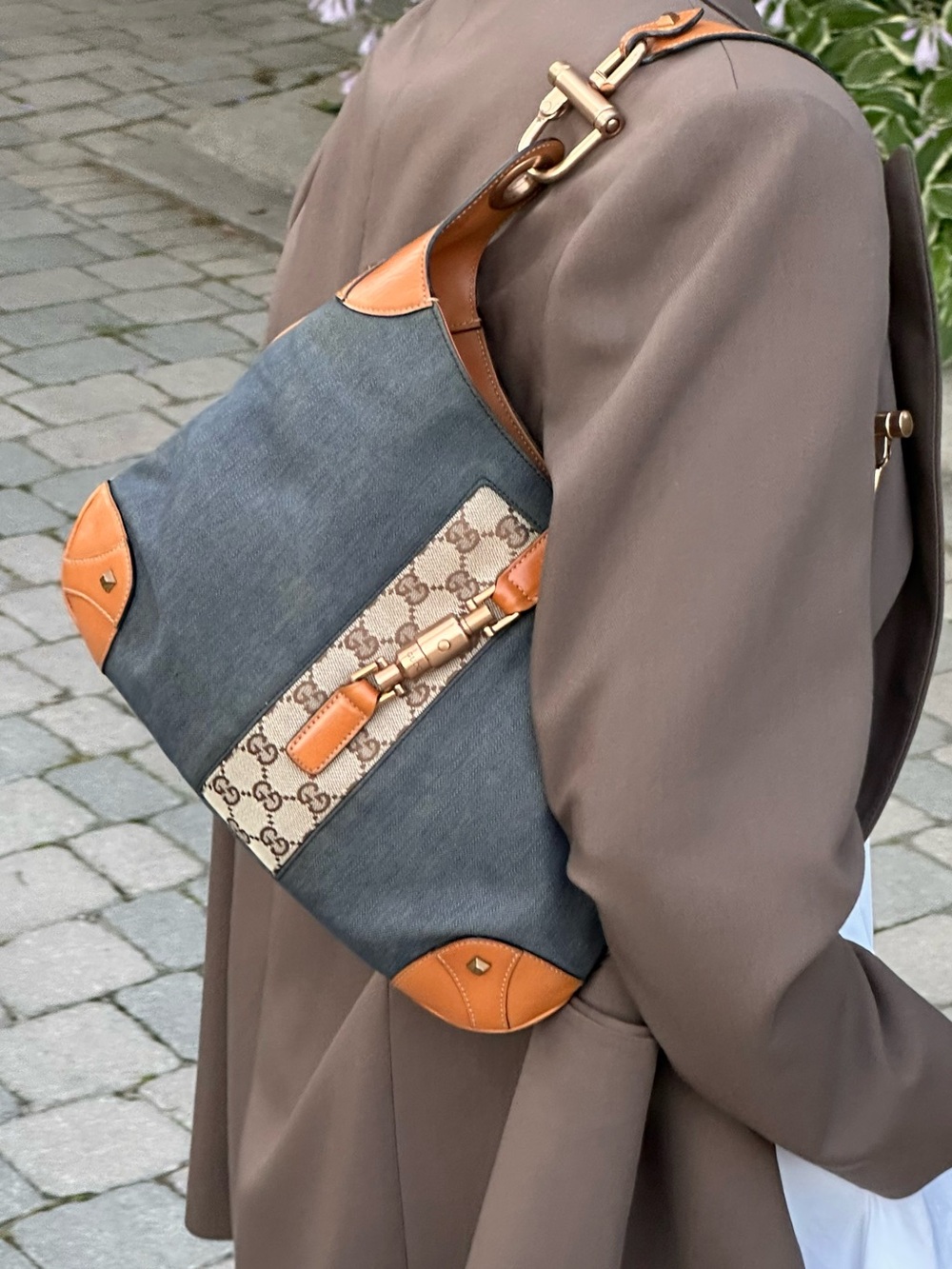 Gucci Large Jackie Denim Hobo Bag Piston Lock